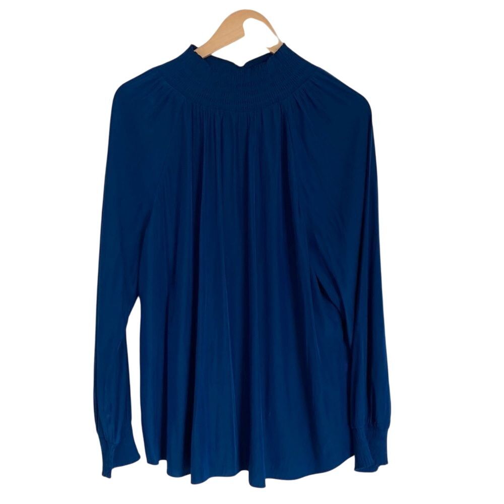 Chicos Pullover Blouse Womens XL (3)‎ Blue High Neck Long Sleeves